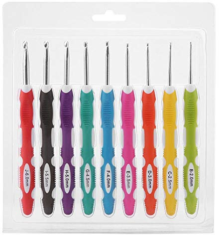 Akozon Häkelnadel 9 Stück Häkelnadeln Set Stricken Glatte Nadeln Werkzeuge Ergonomischer Kunststoffgriff Aluminiumhaken(PU-Verpackung)