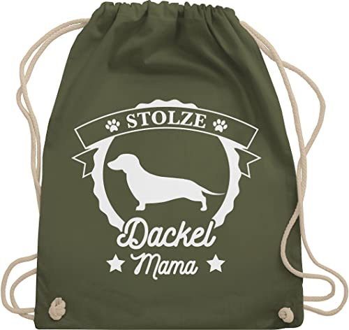 Turnbeutel Rucksack - Geschenk für Hundebesitzer - Stolze Dackel Mama - Unisize - Olivgrün - geschenke liebhaber tasche hund hundefan tiermotiv beutel sachen hundeliebhaber hundefans dackelmama