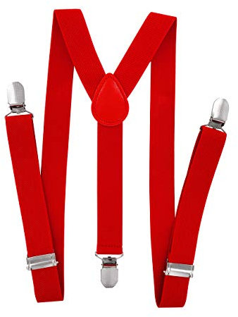 axy Kinder/Jungen Hosenträger-Y Form breit 2,5 cm mit 3 Starken Clips - Uni Farben HTK25-1 (für Jungen (7-12 Jahre alt), Rot)