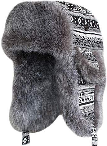 SK Studio Wintermütze mit Ohrenklappen, Warme Baumwolle Trappermütze Hut Unisex Fliegermütze Fellmütze Erwachsenen für Herren Gray2/Gestrickt XL