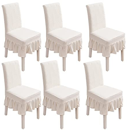 PETCUTE Stuhlhusse Stretch stuhlbezug elastische Hussen für Stühle Spandex Stuhlhussen für Hochzeit 6er Set Beige
