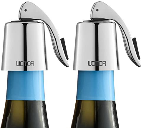 WOTOR Weinverschluss Edelstahl WeinFlaschenverschluss Wiederverwendbar Auslaufsicher hält Wein frisch (2 Stück,Silber)