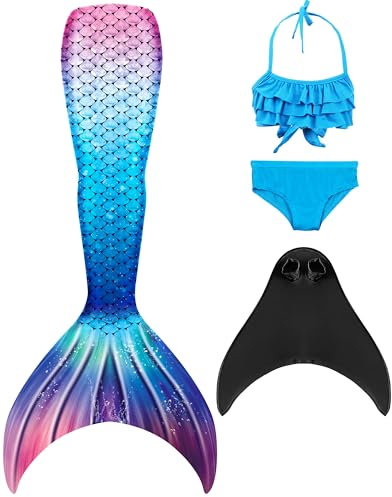 DNFUN Meerjungfrauenflosse Mädchen Cosplay Meerjungfrauenschwanz mit Bikini zum Schwimmen für Kinder mit Meerjungfrau Flosse und Mermaid Tail