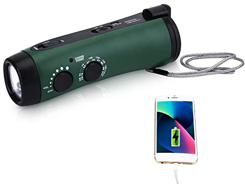 Goshyda Linterna de manivela portátil con carga del teléfono, radio de manivela de emergencia con linterna LED para senderismo, camping, emergencia al aire libre