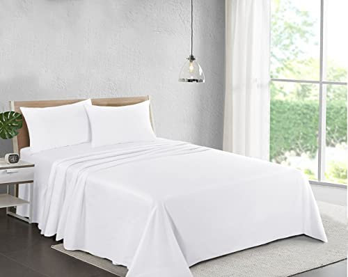 Filo Magico 100% Cotton Plain Dyed Flat Sheet | Premium Hotel Quality Ultra Soft Bed Sheet | Luxury Non Iron Easy Care Bedding Sheet - Wrinkle, Stain and Fade Resistant Top Sheet - White, Double Size