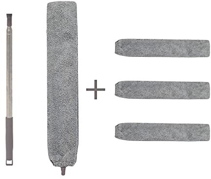 SUZZYVINE Dehnbarer Staubwedel Duster mit Edelstahl Teleskop Stange,Abwaschbare Mikrofaser Reinigungsbürste für Schlafsofa Möbelboden Haushaltslücke Staub.