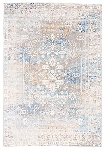 Carpeto Rugs Ethno Vintage Teppich - Kurzflor - Weich Teppich für Wohnzimmer, Schlafzimmer, Esszimmer - ÖKO-TEX Wohnzimmerteppich - Teppiche - Grau Blau - 80 x 150 cm