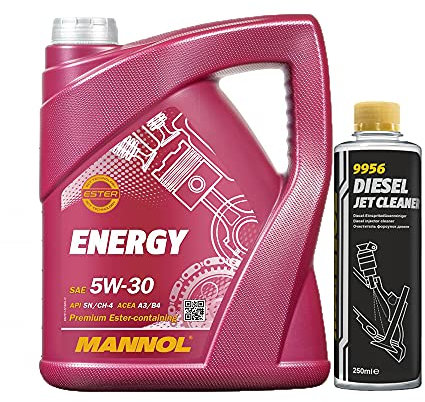 MANNOL 5l, 7511 Energy 5W-30 + Diesel Jet Cleaner Düsenreiniger - Kraftstoff Additiv 250 ml