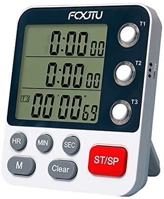 FCXJTU Minuteur numérique double de cuisine, compte à rebours magnétique à 3 canaux pour la cuisine, grand écran, alarme forte, 100 heures pour les personnes âgées et les enseignants (batterie incluse