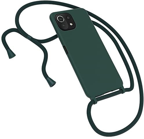 EAZY CASE Premium Silikon Handykette kompatibel mit Xiaomi Mi 11 Lite/Mi 11 Lite 5G / 11 Lite 5G NE Handyhülle mit Umhängeband, Handykordel mit Schutzhülle, Silikonhülle mit Band, Piniengrün, Grün