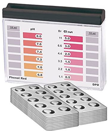 Wassertester Rapid Methode, Chlor pH, mit 200 Testtabletten, 100 x Phenol Red und 100 DPD1, Anzeige von 12 verschiedenen Messwerten