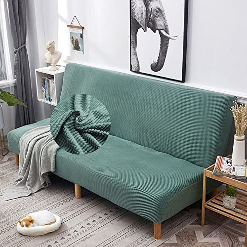 Surwin Sofabezug ohne Armlehnen Einfarbig Stretch Armlose Sofabettüberzug Antirutsch Clic Clac Sofahusse Schonbezug Protector für Klappcouch Schlafsofa mit 2-3 Sitzplätzen (Grün,2 Sitzer)