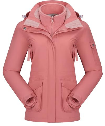 Ambayz Damen Ski 3-in-1-Jacke 2 Stück Set Outdoor Wanderjacke Wasserdicht Winterjacke Winddicht Fleece Innen, Rosa, Gr. M