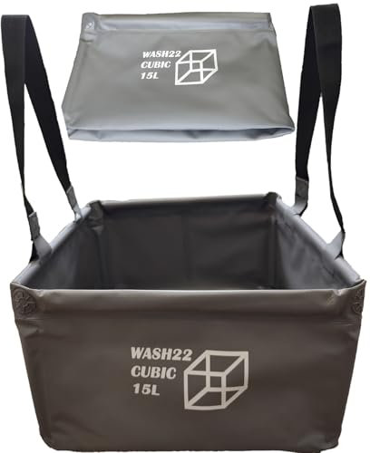 WASH22 Cubic 15L (Light Grey) Folding Collapsible Camping Washing Basin Bucket Bag Tidy for Tents Motorhomes Campervans Caravans Boats