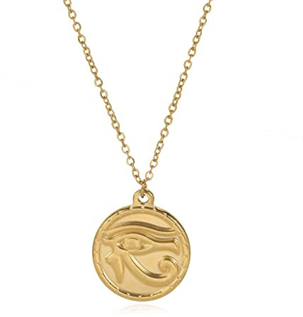 LIKGREAT Collier de l'Oeil d'Horus collier de pendentif égyptien antique les yeux d’Égypte porte-bonheur Protection d’amulettes bijoux en acier inoxydable pour hommes femmes (Or)