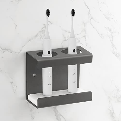 Adorila Electric Toothbrush Holder Wall Mounted, Toothbrush Stand with Diatomite Dish, Self Adhesive Toothbrush Storage Rack for Bathroom (Grey), (JJL7177003)