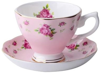 YUNKOU Set di Tazze da caffè Set da tè pomeridiano Inglese Set da caffè Set da 170 ml Tazze da tè Nere e piattino Set da tè Inglese