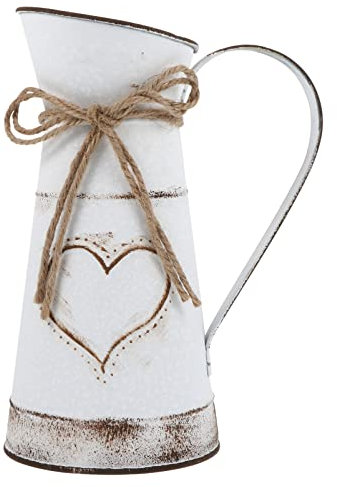 Artibetter Kettle Metal Flower Pot Country Style Pitcher Farmhouse Flower Vase Flower Bouquets Pot Flower Arrangement Kettle Country Vase Primitive Vase Vases Desktop Iron Dining Table White