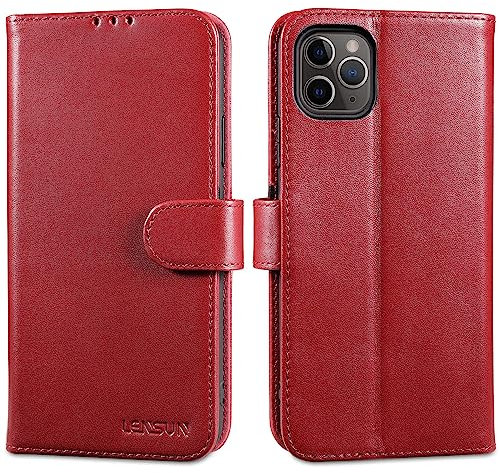 LENSUN Echtleder Hülle für iPhone 11 Pro Max, Handyhülle [Echtes Leder][Kartenfach][RFID Schutz] Handytasche Lederhülle Kompatibel mit iPhone 11 Pro Max - Rot