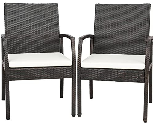 COSTWAY Fauteuil de Jardin Éxterieur Lot de 2 avec Coussins, Chaise Jardin Exterieur en Rotin PE