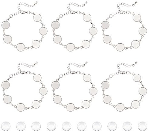 UNICRAFTALE 17 cm Armband Herstellungsset - 304 Edelstahl Lünetten Cabochon Metall Schmuck Verbindungs Mit Klarglas Cabochons - 12 Sets Für Die Armbandherstellung