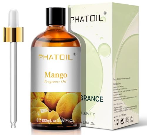 PHATOIL Mango Fragrance Oil for Diffuser for Home, Essential Oils for Aromatherapy, Soap Making, Candle Making, Scented Burner Oil for DIY Homemade Products - 100ml
