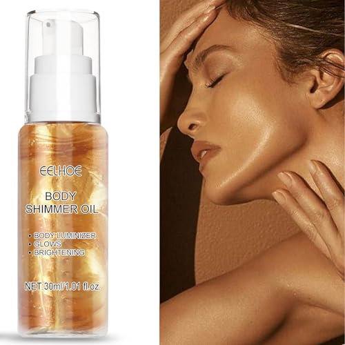 Body Luminizer, Body Luminizer Schimmeröl, Flüssiges Schimmer Make Up, Body Shimmer Oil, Body Makeup Liquid Cream, Glitzer Körperöl, Glitzer-Körperlotion Highlight Für Alle Hauttypen (Gold)