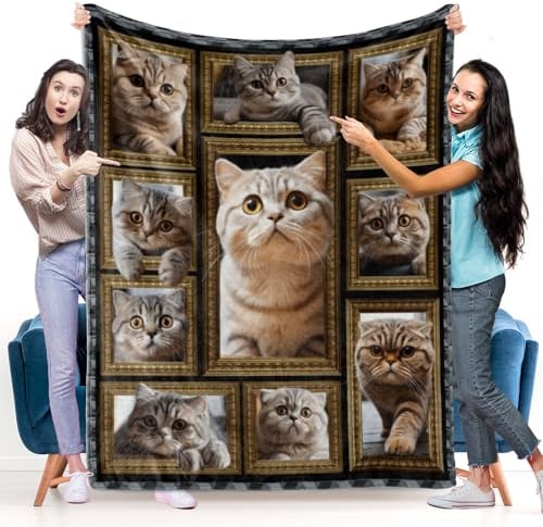 Scottish Fold Cat Blanket Gifts for Women Men, Cozy Fuzzy Soft Throw Blanket for Couch Bed Travel Lightweight Plush Flannel Fleece Blankets and Throws for Sofa Chair Camping Car, Twin Size 60 X 80