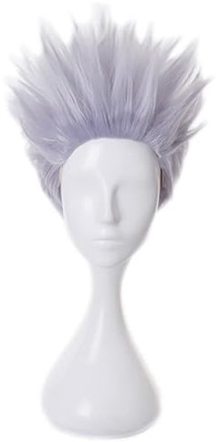 YEAJION Gojo Satoru Cosplay Perücke Silber Kurz Jujutsu Kaisen Cosplay Verkleidung Satoru Gojo Cosplay Wig Halloween Karneval Party Anime Cosplay Kostüm Zubehör Erwachsene