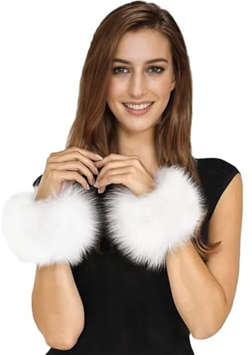 Lina & Lily Damen Winter Armstulpen Manschetten Pulswärmer Kunstfell (Weiß)