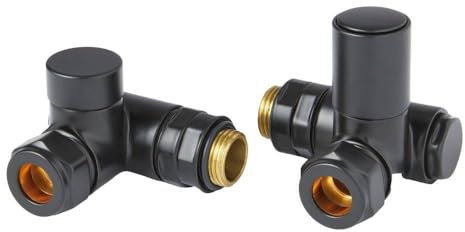 Milano Black Manual Dual Fuel Corner Heated Towel Rail Radiator Valves