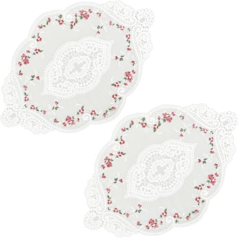 Jeffdad 2 Stück Spitze Platzset, Oval Dekorative Tischsets Spitzendeckchen Placemat Blume Matte Häkeldeckchen Abwaschbar für Küche Esszimmer Camping Dekoration(45 x 30 cm)
