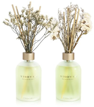 YISOWUH Raumduft-Rattanstäbchen-Diffuser – Jasminlilie und Osmanthus, 200 ml, 2 Packungen, Raumduft-Diffusor-Set mit ätherischen Blumenölen und 16 Stäbchen – lang anhaltender Duft für Zuhause