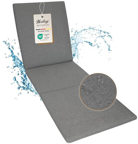 Herlag Liegenauflage Sunny 200x60x4cm | Wetterfeste Liegestuhl-Auflage | Waschbarer Bezug mit RV | Wasserfest & UV-Schutz | Liegepolster für Gartenliege | Öko Tex 100 | Grau