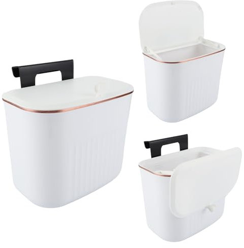 VIDETOL Hanging Kitchen Bin with Sliding Lid, 7L Wall Mounted Cupboard Bin for Cabinet Door, Under Kitchen Counter Bins for Kitchen Cabinet Bedroom Bathroom Office, White, 24.5x20x15cm