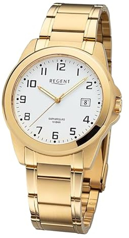 REGENT Herren Armbanduhr Analog Metallarmband Gold URF1284 Analoguhr