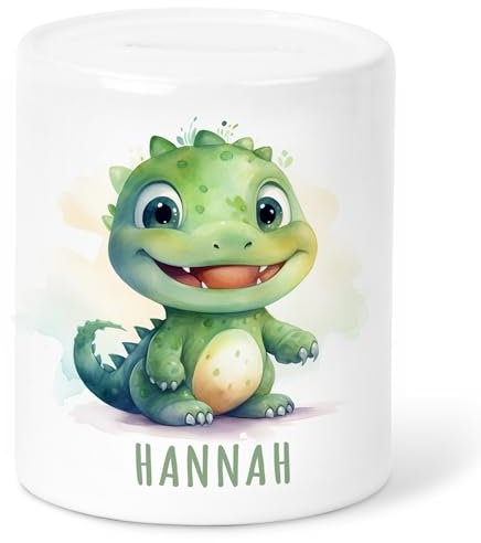Dino Spardose Kinder personalisiert mit Namen Geldgeschenk zum Geburtstag für Jungen & Mädchen Geschenk Sparschwein aus Keramik