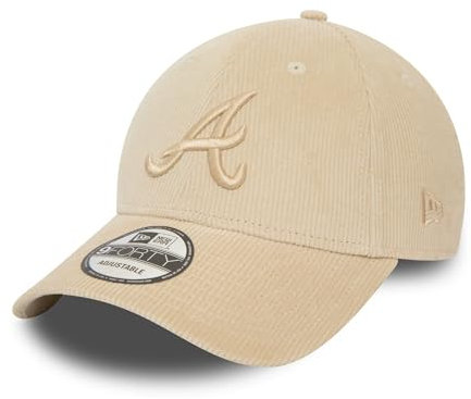 New Era Atlanta Braves MLB Baseball Cap beige Teamlogo gebogener Schirm 9Forty Cord Kappe Hut - One-Size