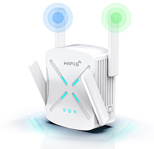 Répéteur WiFi 6 Puissant, Repeteur WiFi avec Port Gigabit, Amplificateur WiFi Couvre jusqu'à 185m², Double Bande 5G & 2.4GHz WiFi Extender, AX1800 WiFi Booster Compatible avec Toutes Les Box Internets