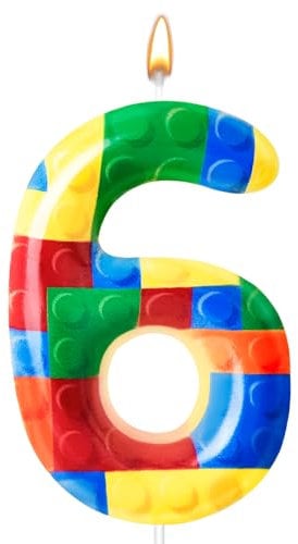 1 Pcs Building Block Themed Birthday Candle Number 1 Candle Birthday Party Decoration Cake Topper for Building Block Party Decoration Theme Party Supplies (Number 6)