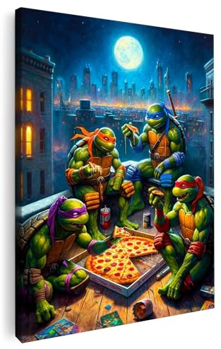 Artmazing | Ninja Pizza Bild bunt | S-Art Bilder | Ninja Pizza Bilder Modern | Coole Wandbilder Wohnzimmer | Wandbild Ninja Pizza Deko XXL | Bild Leinwand XXL | Ninja Pizza Bilder Wand