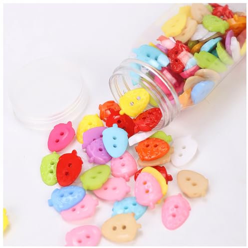 Wisafory 100 Stück Bunte Knöpfe Kunststoff Bastelknöpfe Kinderknöpfe zum Basteln Kunstharz Knöpfe Dekorationen für Nähen Scrapbooking Kunst und Handwerksprojekten Erdbeere