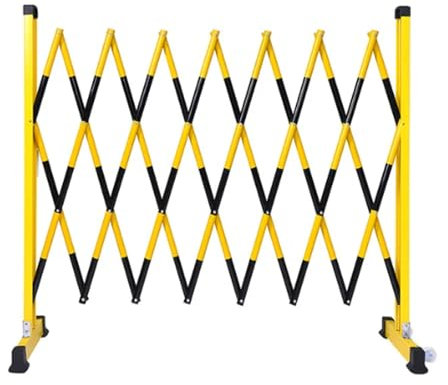 Folding Security Gate Durable Steel Safety Barricade with casters - Mobile Portable Scissor Gate for Traffic Fence, Garden Fence - Industrial Expandable Barricade Gate (Yellow)