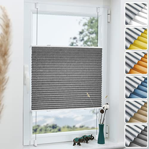 Grandekor Plissee ohne Bohren Verdunkelung Grau 85x130cm(BxH), Klemmfix Verdunklungsplissee für Fenster Tür, Thermo Plissees Verdunklung Blickdicht für Schlafzimmer, Wohnzimmer, Büro