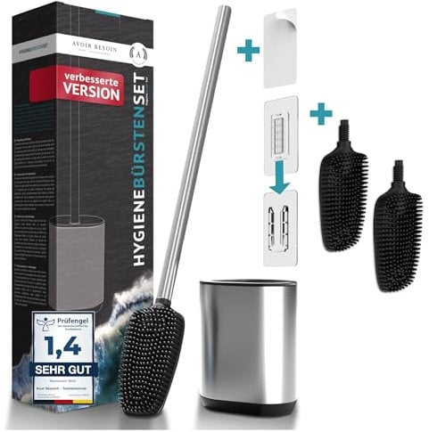 AVOIR BESOIN Premium Klobürste Toilettenbürste Set Silikon Edelstahl mit Lotus Effekt Wandmontage ohne Bohren | Klobesen WC Bürste Bürstenhalter | robust & haltbar