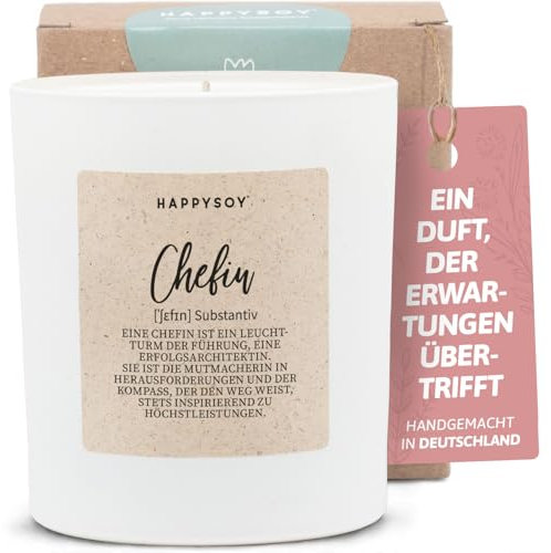 Geschenke für Chefin - Duftkerze mit Spruch - Chef, Bürodeko, Auf Wiedersehen, Abschied, Boss - Handgemachte Kerze - Sojawachs - Weiß