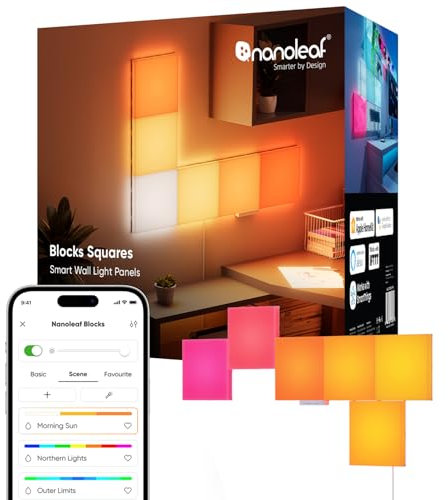 Nanoleaf Blocks Squares Smarter Kit – WiFi Smart RGBW 16 M+ Farbige LED, dimmbar, Gaming- und Heimdekor-Wandleuchten, 6 Stück