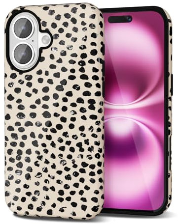Svanove Cheetah Print Phone Case for iPhone 16 Plus Case Girly Trendy Leopard Pattern, Retro Cool Animal Print, Luxury Cute Case for Women, Aesthetic Y2k Hard Shell Plastic, Beige Polka Dots