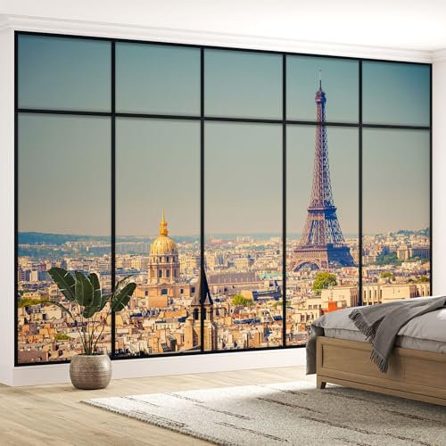 Papier peint panoramique Trompe l'oeil Verrière - Paris tour eiffel - Largeur 130 cm x Hauteur 82 cm