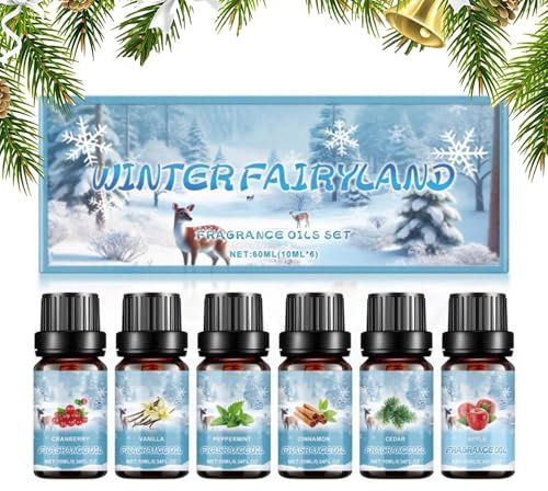 Ätherische Öle Set, 6x10ml Duftöl GeschenkSet - Naturrein Rein Aromatherapie Aroma Öl, für Diffuser Luftbefeuchter Duftlampen Massage, Cranberry, Vanilla, Peppermint, Cinnamon, Cedar, Apple